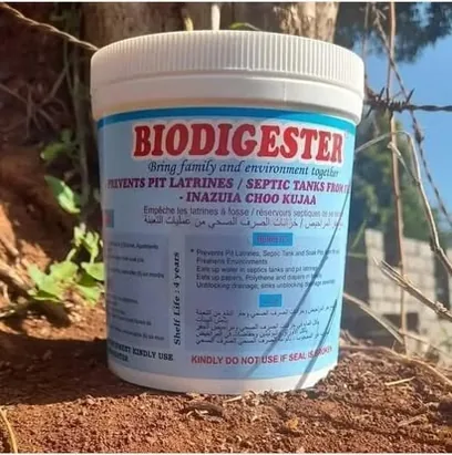 A tub of Biodigester, one of the finished products mixed at the shop